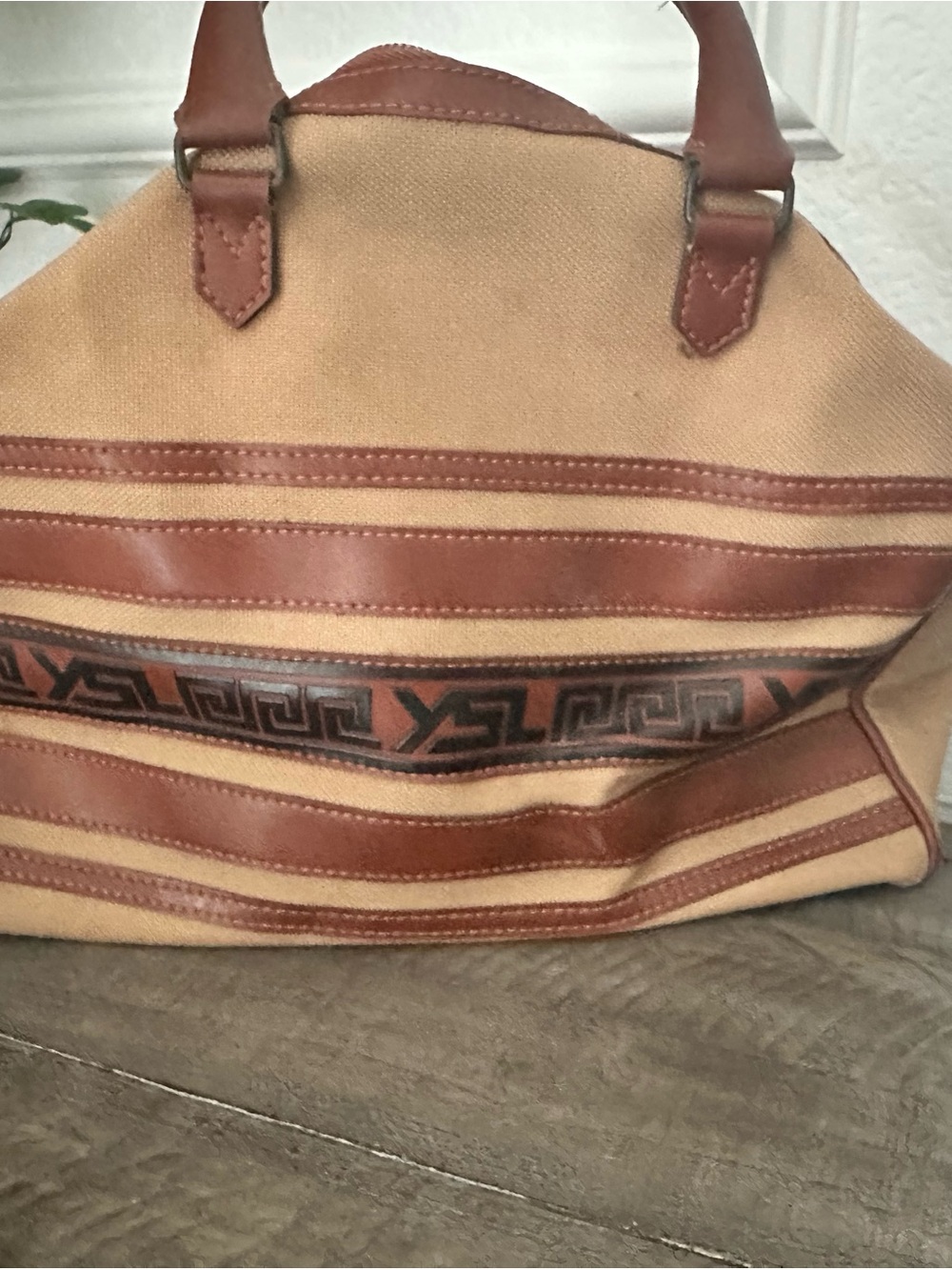 Yves Saint Laurent Beige and Brown Canvas Shoulder Bag with YSL Trim